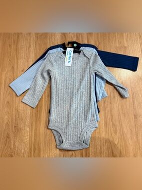 NEW Carters Child Of Mine 3-Pack Bundle Long Sleeve Ribbed Baby Bodysuits - 6/9M